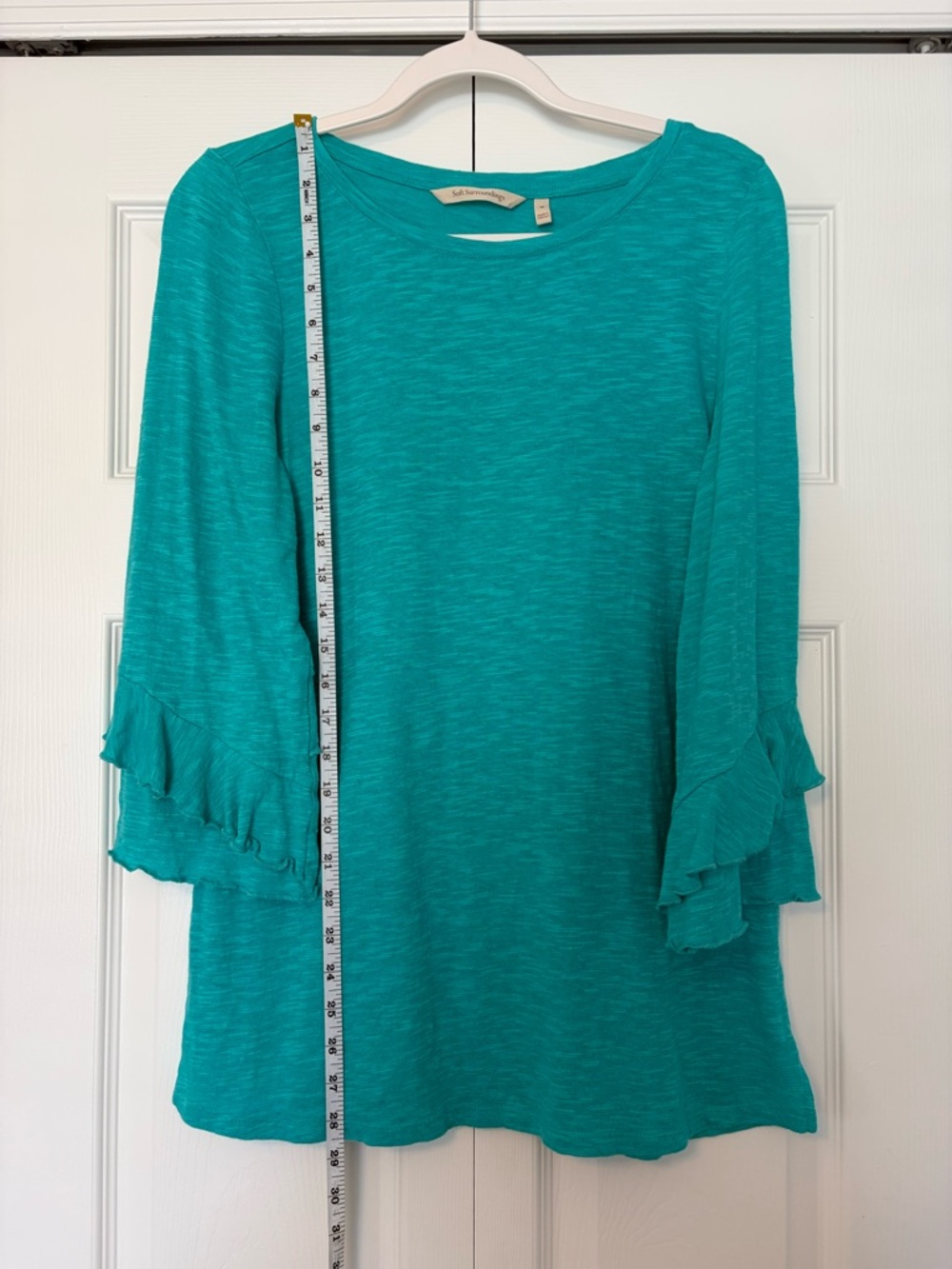 Soft Surroundings Teal Ruffle-Sleeve Long Sleeve Top